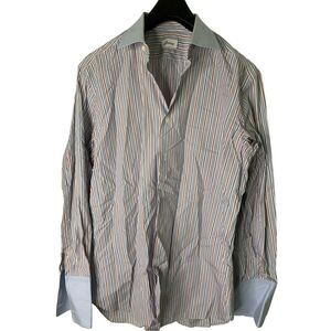 Brioni button down shirt striped 100%  cotton men's size large